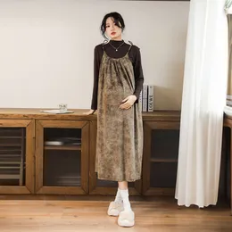 Pregnant Women's Clothing for Autumn and Winter Korean Style Plus Size Maternity Strap Long Loose Pregnancy Vintage Dress