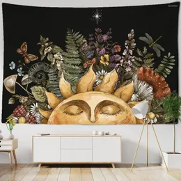 Tapestries Vintage Sun Tapestry Wall Hanging Botanical Celestial Floral Hippie Flower Tappeti Dorm Decor Starry Carpet