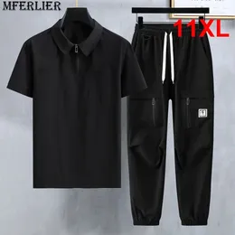 Men's Tracksuits Sets Summer Plus Size 11XL 10XL Fashion Casual Polo Shirts Pants Suits Male Big