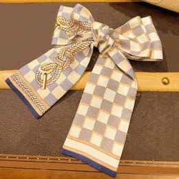 Designer Silk Scarf For Women Scarves end chessboard plaid long strip small scarf women's summer thin decorative bag handle bow ribbon binding bag