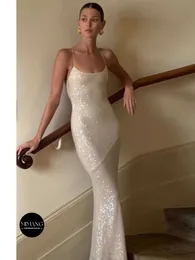 Сексуальное сверкающее платье с камизолом с блестками высококачественное легкое роскошное вечернее платье вечеринки без спинки длинное платье