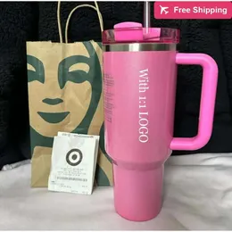 Dhl Starbucks Cobrand Winter Pink Parade Quencher H20 40oz Stainless Steel Tumblers Cups with S stanliness standliness stanleiness standleiness staneliness JL3B