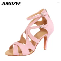 Dance Shoes JOROZEE Latin Boots Pink Velvet 8.5cm Thin High Heel Soft Sole Women