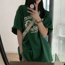 DAYIFUNGreen Letter Printing Tees for Women Loose Casual ONeck Tops Female Clothing Half Sleeve Fashion Summer Tshirt 2024 240510