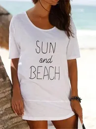 Summer Beach Parte Print Print Print Print White Dress Bikini Robe de Plage Shaya Praia Q237