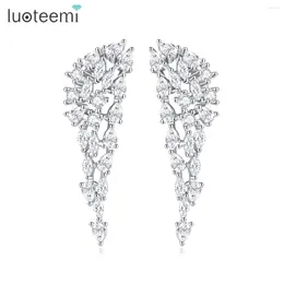 Серьги Luoteemi Leaf Cz Long Tassel Luxury Drop Lady Jewelry Charm Свадебное украшение