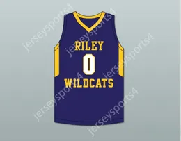 CUSTOM NAY Name Youth/Kids BLAKE WESLEY 0 JAMES WHITCOMB RILEY HIGH SCHOOL WILDCATS NAVY BLUE BASKETBALL JERSEY 1 Stitched S-6XL