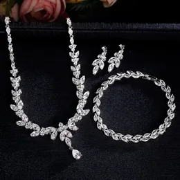 Exquisite Leaf Dangle Earring Necklaces Jewelry Set for Women Buling Zircon Pendant Necklace Sets Wedding Party Accessories 240511