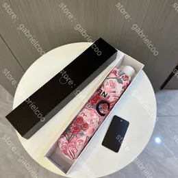 Designer Pink Flower Butterfly Umbrella Sun Protection Rubber Classic Letter Logo Print Fully Automatic Three Fold Umbrella Car Umbrella with Gift Box Umbrella