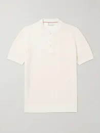 디자이너 남성 T 셔츠 캐주얼 셔츠 여름 브루 넬로 남자 Tshirt 리브 리넨 및 면화 블렌드 Henley 티셔츠 Cuccinelli