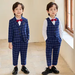 Japonya Boys Düğün Töreni Fotoğraf Takım Çocuk Performans Kostümü Kore Çocukları Jakcet Yelek Pantolon Bowtie Piyano Parti Elbise