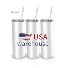 Ready To Ship 20Oz White Blank Stainless Steel Sublimation Tumblers Straight Car Mugs USA CAN Warehouse 0516