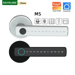 RAYKUBE M5 Tuya BLE Fingerprint Door Lock Digital Electronic Lock with PasswordKeyIC Card Smartlife Tuya APP Unlock 240507