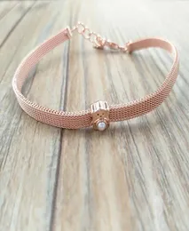 Pulseira Sisy Real Sisy de ouro rosa com pérolas com braceletes de prata esterlina autêntica de pérolas se encaixam