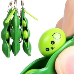 POETTO DI DECOMPRESSIONE 2pcs PEAPOD FIDGET giocattolo spremuto fagioli verdi portachiavi di soia striato di soia tattile Attacco a pressione B240515