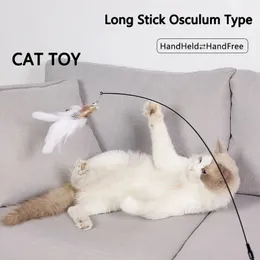 Simulering Bird Interactive Cat Toy Funny Feather Bird With Bell Cat Stick Toy för kattunge som spelar teaser Wand Toy Cat levererar 240516