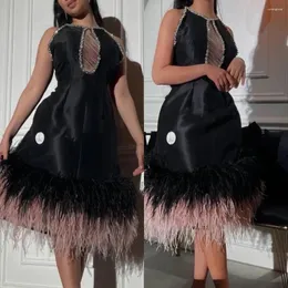 Partykleider hochwertiges sexy Juwel A-Line Federn Satin formelles Anlass Abendkleid Geburtstagskleid für Frauen Luxus 2024 Abschlussball