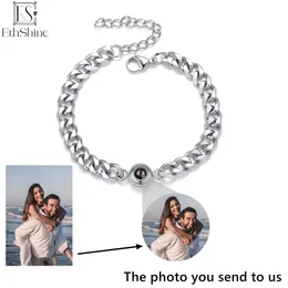 EthShine Customized Circular Pendant Project Po Bracelet Couple Jewelry Commemorative Gift for His Personalized Cuban Chain Bracelet240429