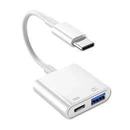 1Pc 2 in 1 Dual USB Splitter DAC Fast Charge Type-C Adapter Power Supply USB 3.0 External For macbook Mobile Phone Android