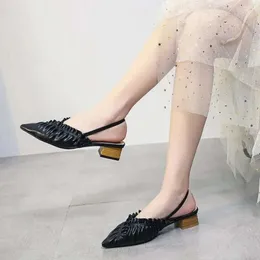 Autumn Fashion 2024 och Sandals Summer Point Toe Low Heel Baotou Pure Color Women's 887 751 D Sals 5949