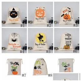 Christmas Decorations Halloween Candy Bag Gift Sack Treat Or Trick Pumpkin Printed Canvas Bags Hallowmas Party Festival Dstring Gga255 Otm64