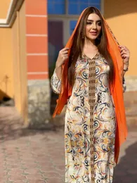 Ethnic Clothing Eid Morocco Muslim Dress Women Floral Print Abaya Dubai Arabic Vestidos Long Kaftan Islamic Clothing Gown Robe 2022 Party Dress T240515