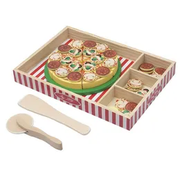 Kuchnie grają w żywność drewniana pizza zabawki edukacyjny zestaw żywności symuluje dzieci Udawanie, że są wczesną edukacją.