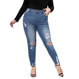 Брюки плюс размер Pyl Womens Denim Ladies Skinny Hollow Out Pencil Legging Jegging Jeans Blouss Bottom 2024