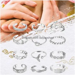 Toe Rings Beach Foot Accessories Fish Tail Alloy Star Girl Gift Open Ring Vintage Set Korean Style Women Drop Delivery Otlmg