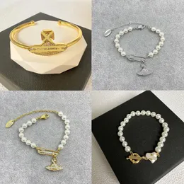 Senior Vivianr Saturn Orbit Anhänger Halsketten Armband Mode Designer Perlen Halskette Armband für Frauen glänzende Stecknadel gestapelte Ketten Geburtstagsgeschenke
