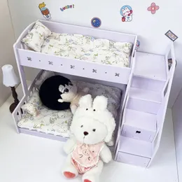 OB11 łóżko dla niemowląt 17 cm BJD Doll Cute Rabbit łóżko z szufladą wieszakową za 1/12 BJD Doll Meble Akcesoria DIY zabawki 240516