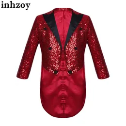 Косплей Kids Boys Shiny Sequine Tailcoat Magic Magic показывает, что выступление костюм Полный атлас