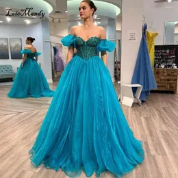 Party Dresses Sweetheart Backless Prom 2024 Long Turquoise Formal Occasion Dress For Women Shining Crystal Beading Evening Gowns