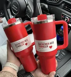 Ship Within 12H Cosmo Pink Target Red H2.0 40Oz Stainless Steel Tumblers Cups With Silicone Handle Lid And Straw Travel Car Mugs Keep Drinking Cold Water Bottles 0516