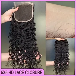 12A Hight Quality 100% Virgin Raw Remy Human Hair 5x5 HD Lace Closure 1 Piece Natural Color Black Water Wave Hair Extension