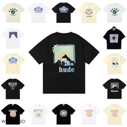 Rhude T Brand Shirts Designer Camisa Men shorts Imprimir White Black S M L XL Street Algodão Moda de Moda de Moda Mens Tshi Hir Hir Hor Prind Whie X Ree Coon Fahion Youh Hi