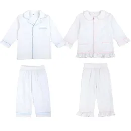 Pajamas Ruffkids Summer Childrens Pajama Set White Seersucker Baby Clothing Girl Boy Pajamas Long sleeved Childrens Casual Pajamas d240517