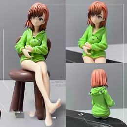 Action Toy Figures 13cm Anime Sitting On a Chair Scientific Super Electromagnetic Gun Action Figure Frog Prog Pojamas Kawaii Girl Doll Collection Model Y240516