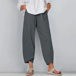 Pantaloni da donna in lino di cotone harem lungo per donne retrò gambe larghe gambe con tasca