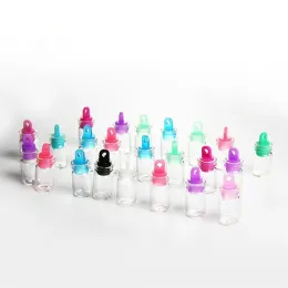 Garrafa de vidro transparente por atacado com rolhas de plástico coloridas tampa de plástico pequenos frascos de vidro atacado ZZ