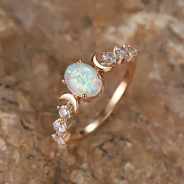 Eheringe Retro Oval künstlicher Opal Mond Ring Damen Mode kreative Roségold -Schmuckzubehör Q240514