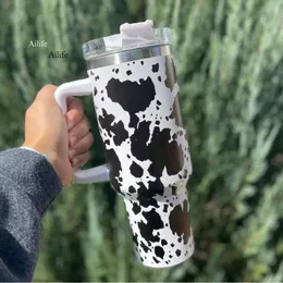 US Stock 40Oz Stainless Steel Tumblers Cups With Lids And Straw Cheetah Cow Print Leopard Heat Preservation Travel Car Mugs Large Capacity Water Bottles 0516