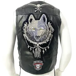 Moto Leather Vest Patch Mens Monts Motorcycle Roomveless Jacket Moto Biker Жилет локомотив клуб панк Veste 240515