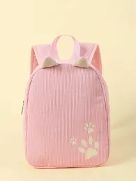 Backpacks Girls and boys cute casual cat footprints printed coral adjustable childrens backpack childrens school bag d240517