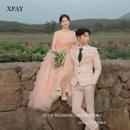 فساتين الحفلات XPay Fairy Blush Pink Tulle Korea Prom for Wedding Bride Dons Garden Rumking Straps of the Counder Evening Dress