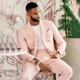 Pink Men Suits 2 Stück Jackepants Mode Gentleman Hochwertiges Revers -Revers -Blazer -Blazer Set Eleganter männlicher Anzug 240430