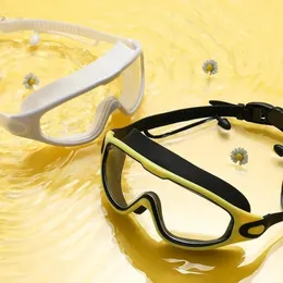 Schwimmbrillen Silikon Schwimmbrille Großer Rahmen mit Ohrstöpsel Männer Frauen professionelle HD -Antifog -Brille Accessoires 240506