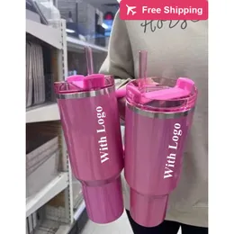 Us Stock Starbucks Winter Cosmo Pink with 1 Quencher H20 40oz Stainless Steel Tumblers Cups Sili stanliness standliness stanleiness standleiness staneliness HXXT