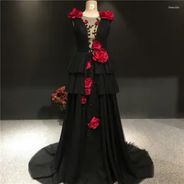 Festklänningar vestidos de fiesta riktiga bilder svart sammet med blommor a-line korta ärmar dansar prom brud kvinnlig aftonklänning