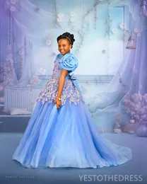 Gorgeous Lake Blue Princess Dress For Girls – Off Shoulder Tulle Pageant Gown With Beaded Straps - View #10